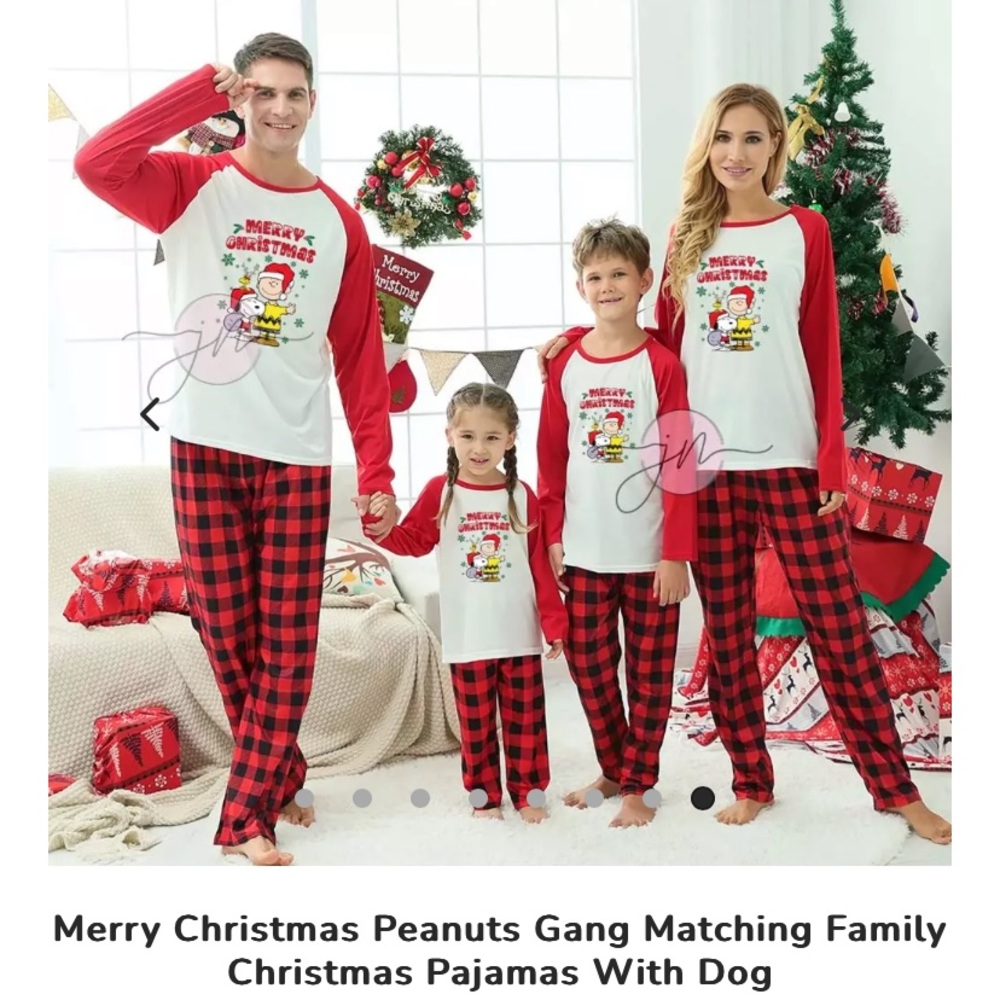 Matching peanuts themed family pajamas. Women’s small